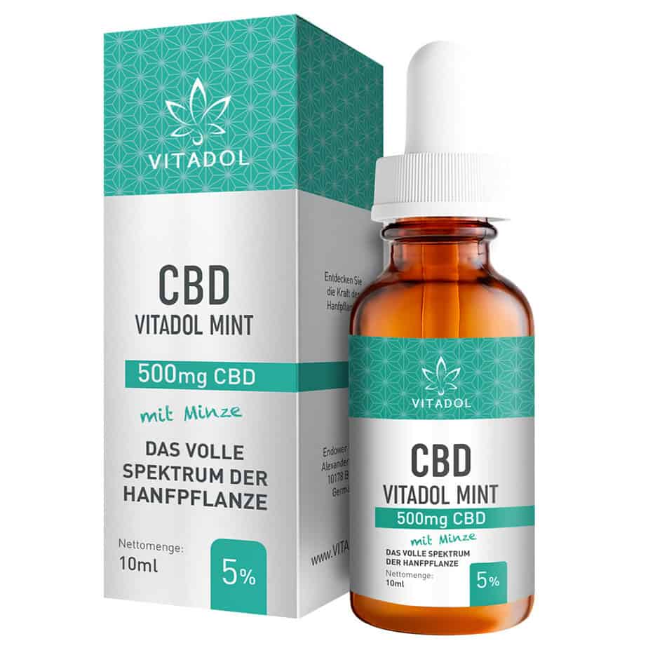 CBD, Öl mit Minzgeschmack. CBD Gehalt 5 % nettomenge 10 ml.