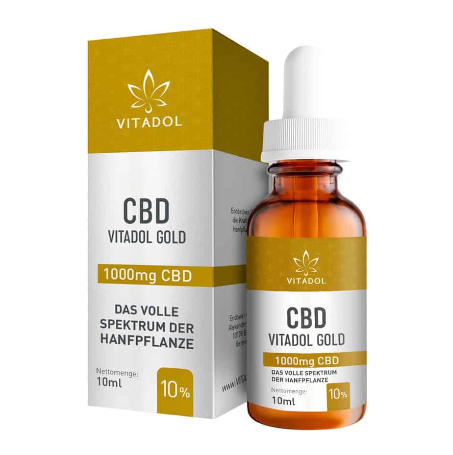 1000 mg CBD Vollspektrum Beruhigung tropfen für den Alltag. Vitadol Gold