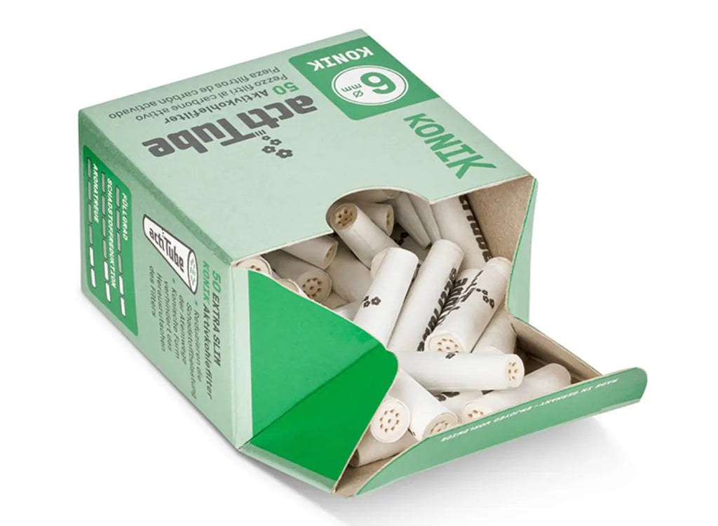Extra Slim Eindrehfilter von ActTube. Konisches Design für bessere Drehen gesichert mit dem Headshop Green Botanic