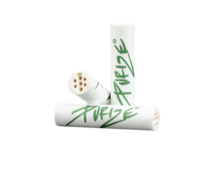 Drei weiße Purize aktivkohlefilter für den genussvollen Konsum von Cannabis